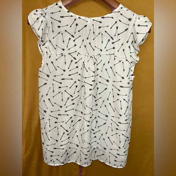 Crescent & Willough Bow & Arrows Cap Sleeve Blouse, Size L - Picture 2 of 3
